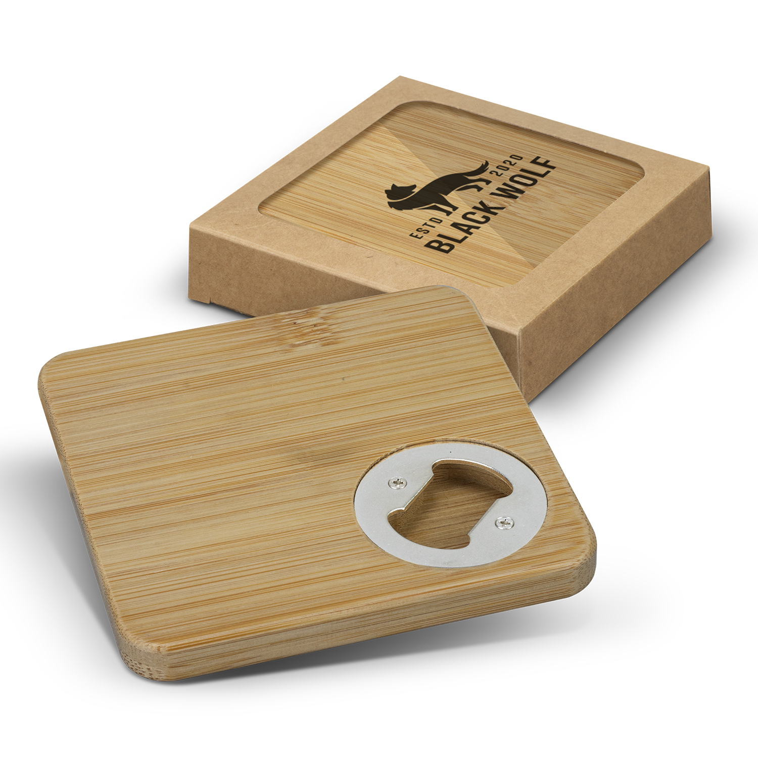 Trends Bamboo Bottle Opener Coaster Set Of Square