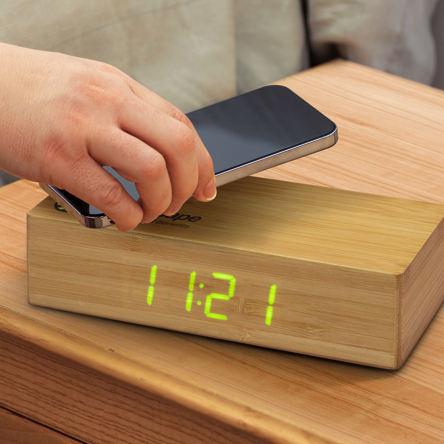 Bamboo Wireless Charging Desk Clock