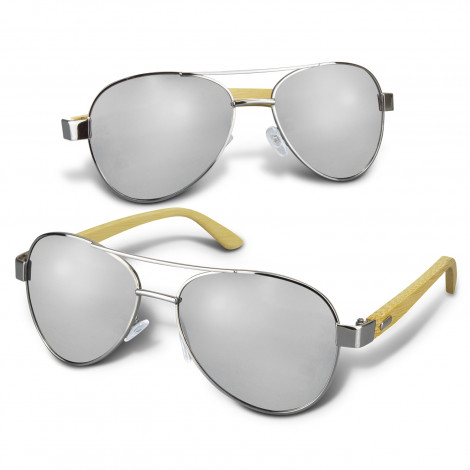Aviator Mirror Lens Sunglasses - Bamboo 120338