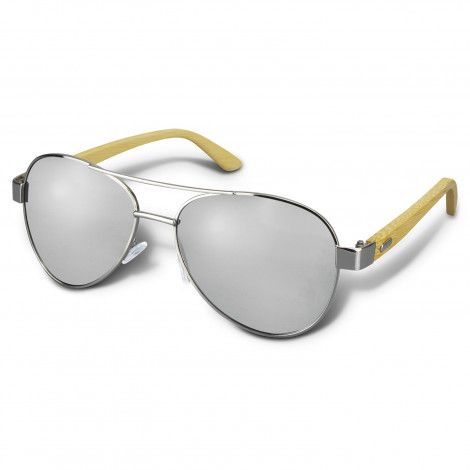 Aviator Mirror Lens Sunglasses - Bamboo 120338 | Silver