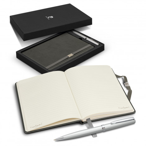 Pierre Cardin Novelle Notebook and Pen Gift 122400 | Grey - Open