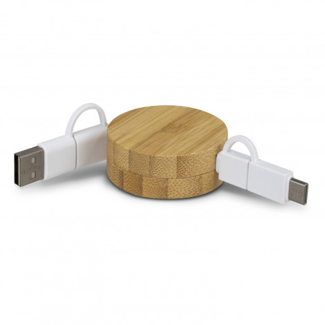 Bamboo Retractable Charging Cable 124859 | Natural/White