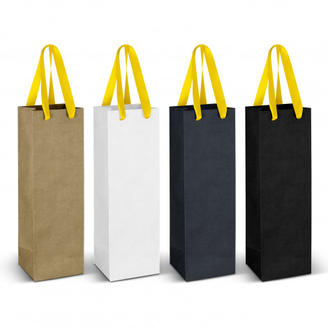 Wine Ribbon Handle Paper Bag 125054 | Yellow Ribbon