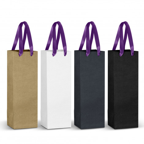 Champagne Ribbon Handle Paper Bag 125055 | Purple Ribbon