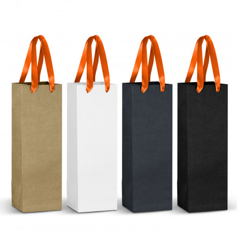 Champagne Ribbon Handle Paper Bag 125055 | Orange Ribbon
