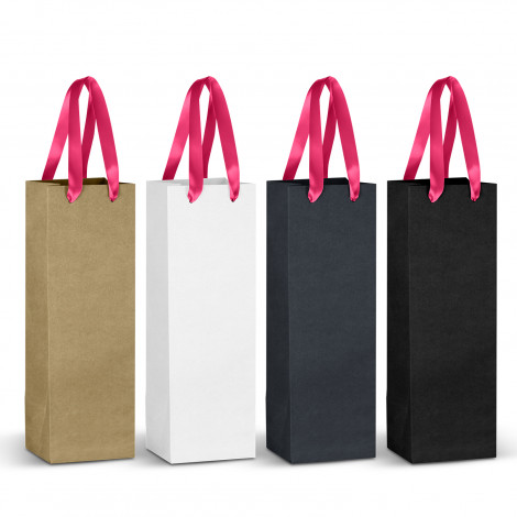 Champagne Ribbon Handle Paper Bag 125055 | Pink Ribbon