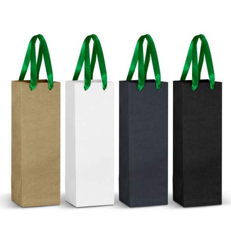 Champagne Ribbon Handle Paper Bag 125055 | Dark Green Ribbon