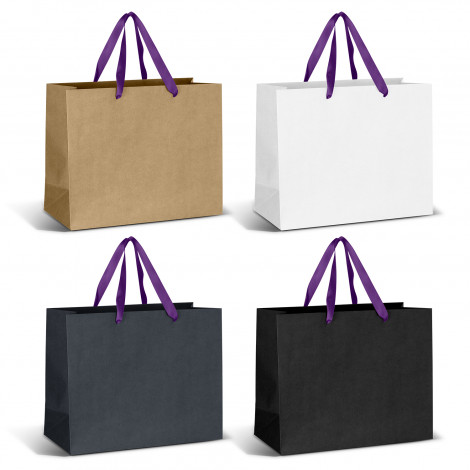 Large Ribbon Handle Paper Bag 125058 | Purple Ribbon