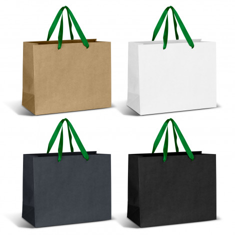 Large Ribbon Handle Paper Bag 125058 | Dark Green Ribbon